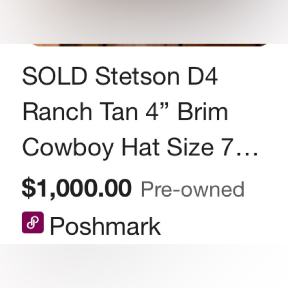 Vintage Stetson D4 Ranch Tan 4” Brim Cowboy Hat Size 7 1/4 MADE in USA PRICE… - Picture 9 of 16